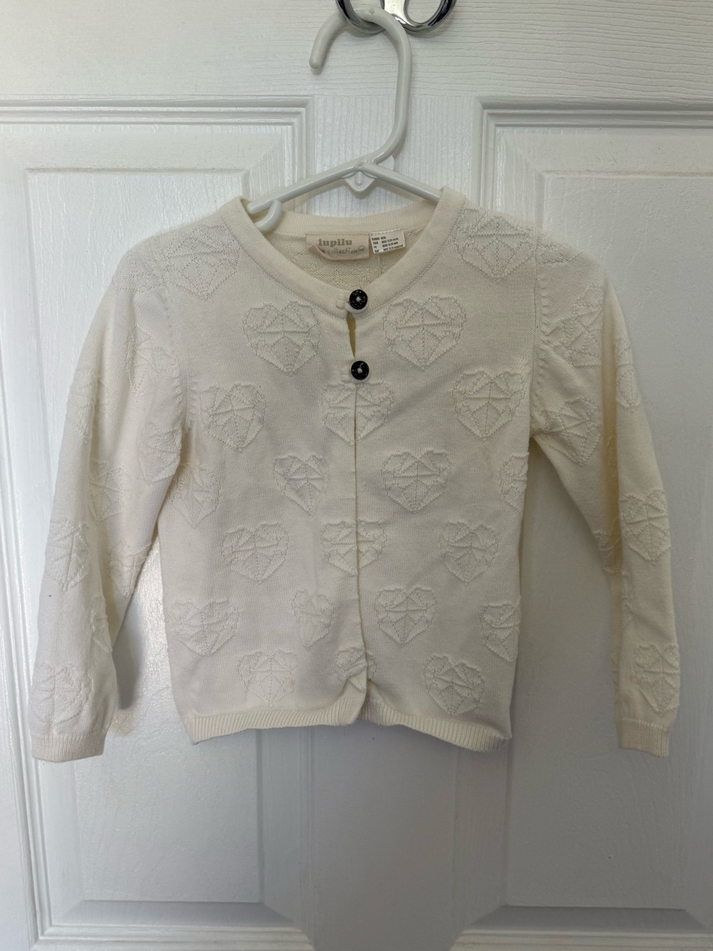 Lupilu Cream Heart-Patterned Knit 2T Cardigan 100% cotton